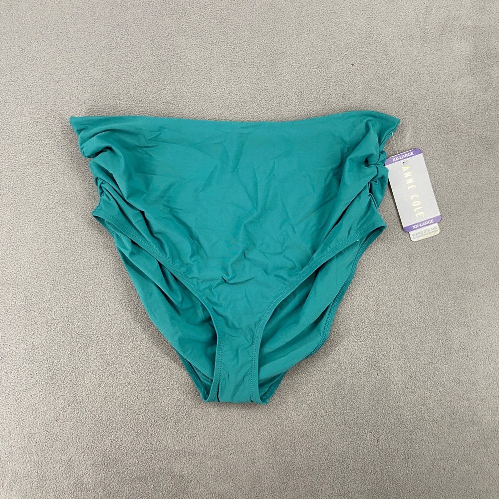 Anne Cole Teal Green High Waisted Ruched 3 Way Bikini Bottoms XXL New
